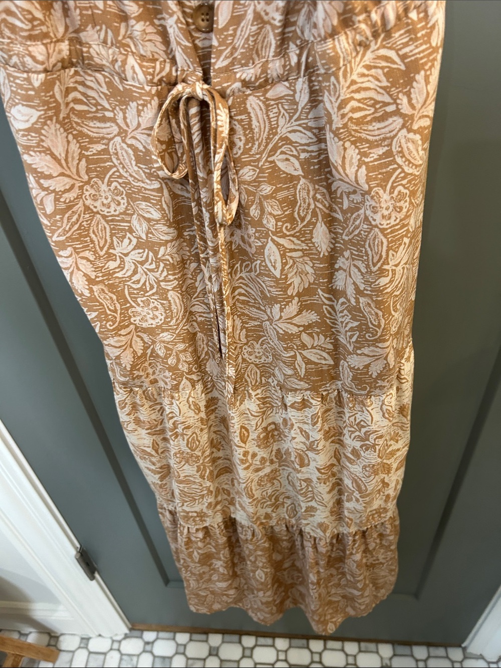Lucky Brand Tan Floral Midi Dress Women’s size Large New!! - Picture 5 of 8